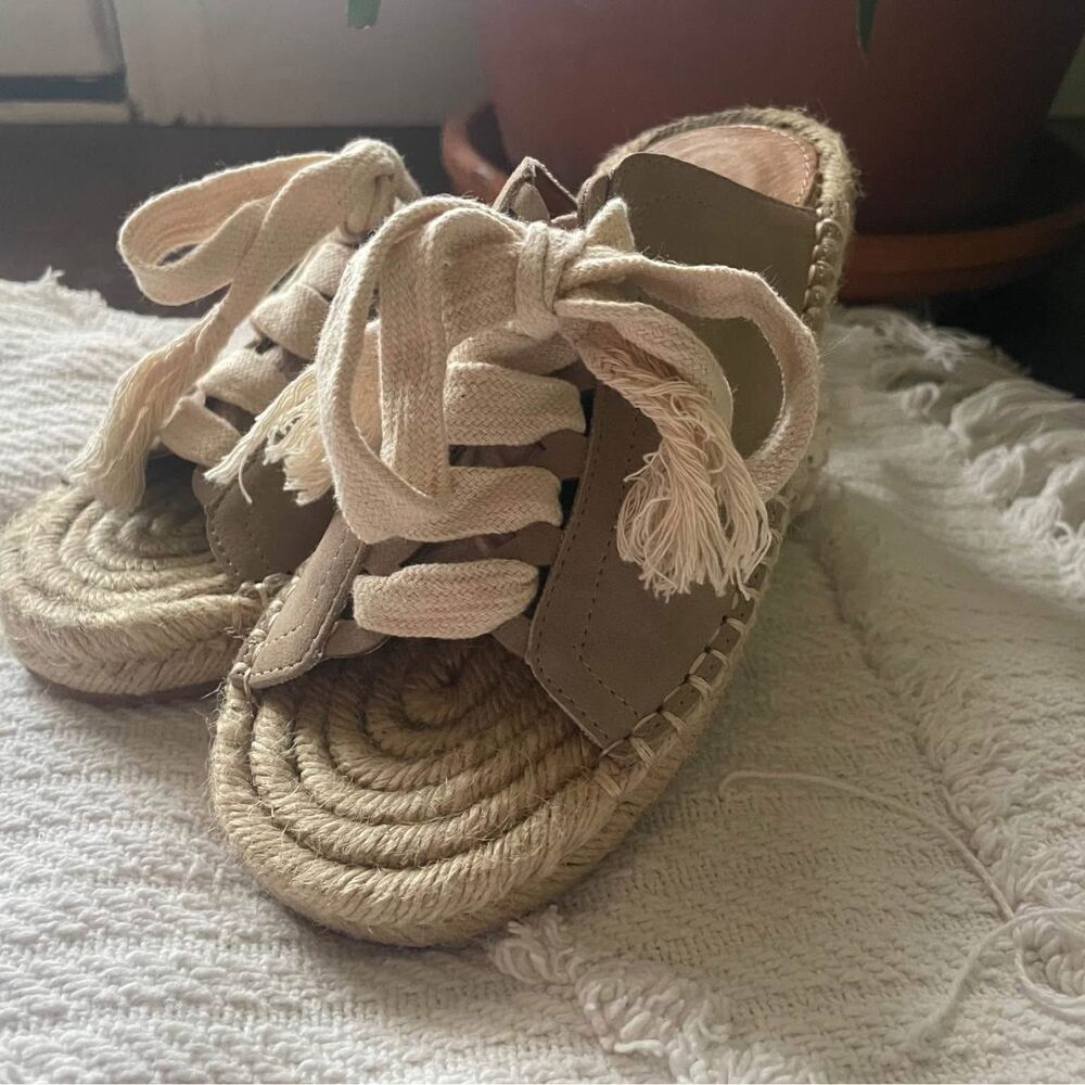 Size 6 Woven Cream Espadrilles Genuine Leather Rope Laces